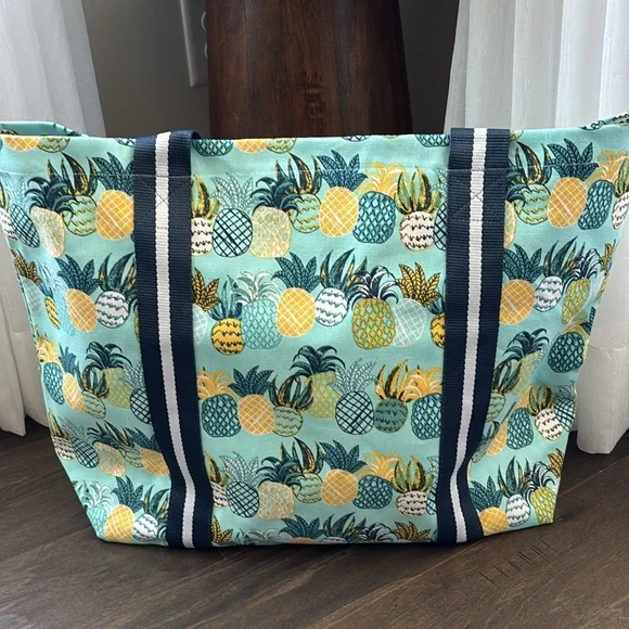 Salt Life Pineapple Paradise Cotton Canvas Beach Tote Bag, Aruba Blue - Picture 7 of 11